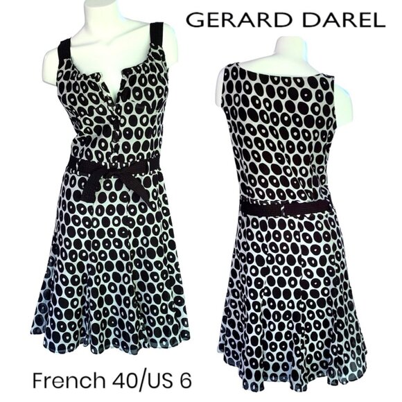 French designer Gerard Darel cotton/silk polka dot drop waist midi dress - EU 40 - Picture 1 of 11